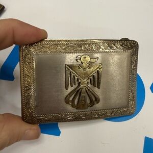 Thunderbird Style Silver and Gold Rectangular Belt Buckle